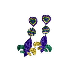 Mardi Gras Fleur de Lis Beaded Earrings